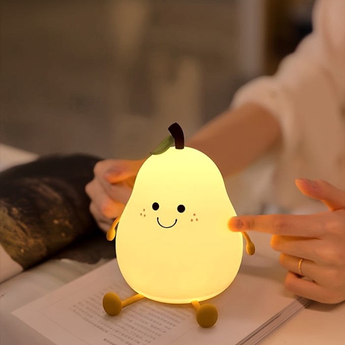 1pc Cute Fruit Night Light, Silicone Nursery Pear Lamp,  USB Charging Creative Table Lamp, For Bedroom Decor