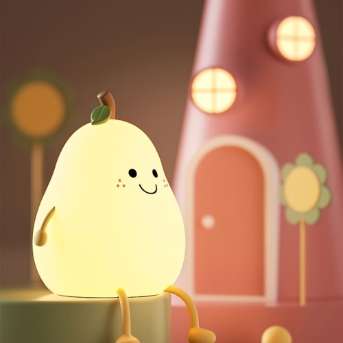 1pc Cute Fruit Night Light, Silicone Nursery Pear Lamp,  USB Charging Creative Table Lamp, For Bedroom Decor