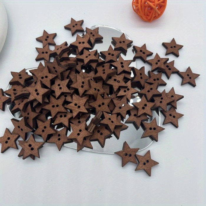 100pcs Wooden Stars Buttons With 2 Holes Vintage Small Sewing Scrapbooking Craft Button Decoration For Clothes Sewing Crafting Decoration
