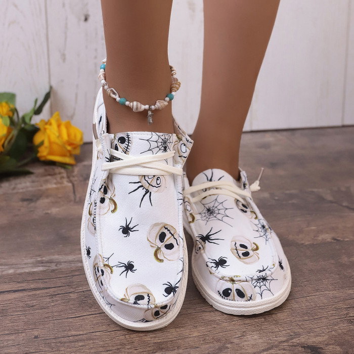 Halloween Fashion Spider & Spider Web & Pumpkin Embellished Skate Shoes, Lightweight Soft Sole Sport Shoes