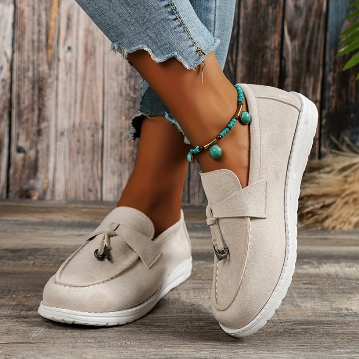 Women's Solid Color Flat Loafers, Comfortable Slip On Low Top Micro Suede Shoes, Casual Walking Shoes