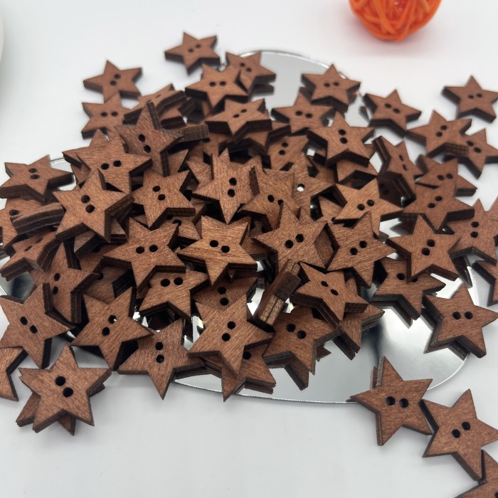 100pcs Wooden Stars Buttons With 2 Holes Vintage Small Sewing Scrapbooking Craft Button Decoration For Clothes Sewing Crafting Decoration
