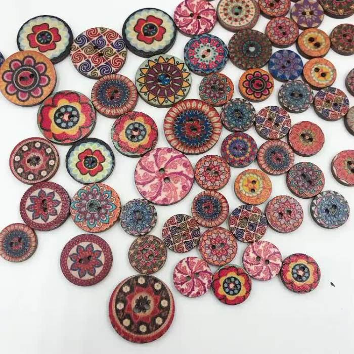 50\u002F100pcs Printed Wooden Buttons, Retro Round Panel Color, Two Eye Wooden Buttons DIY Handicraft Accessories, 0.59 Inches\u002F1.5 Centimeters 0.79 Inches\u002F2 Centimeters 0.98 Inches\u002F2.5 Centimeters Mixed Random