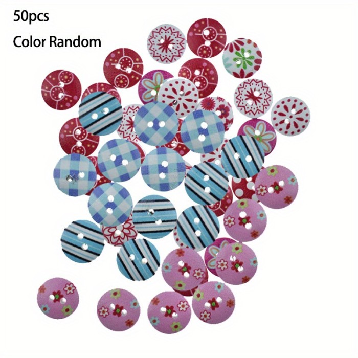 50pcs Random Color Wooden Buttons, Sewing Supplies, DIY Clothing Accessories, Two-eye Bread Buttons