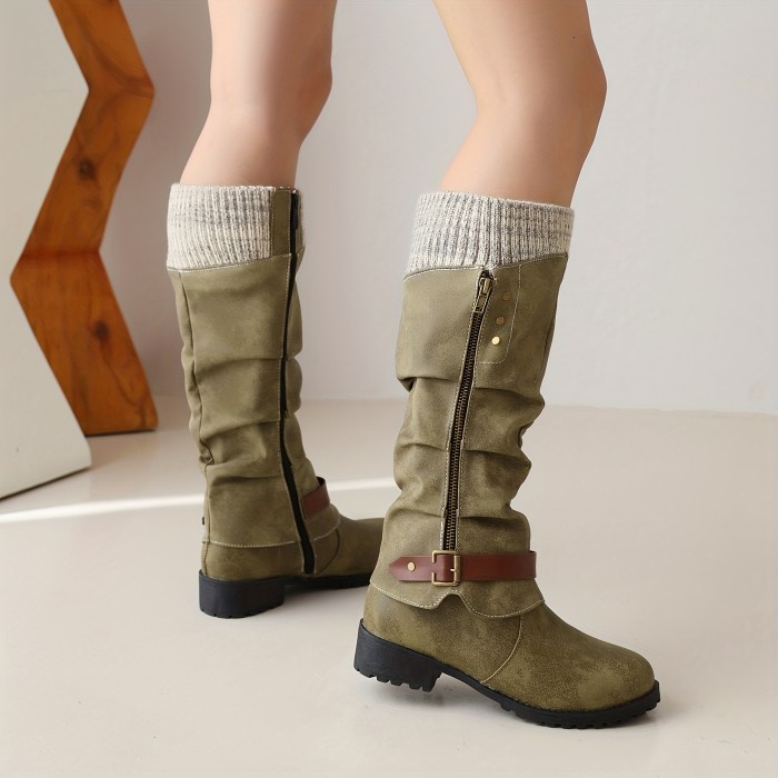 Thick-soled Wedge Heel Muck Boots, Faux Leather Full Side Zipper Waterproof Combat Boots, Women's Footwear
