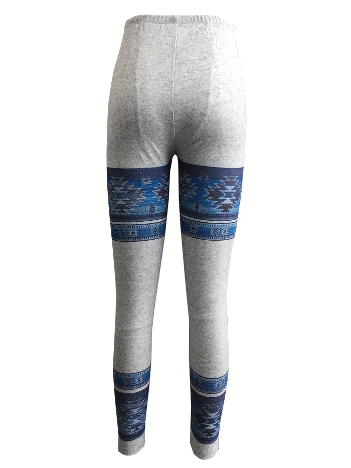 Aztec Ethnic Print Skinny Leggings, Casual Elastic Waist Stretchy Leggings, Women's Clothing