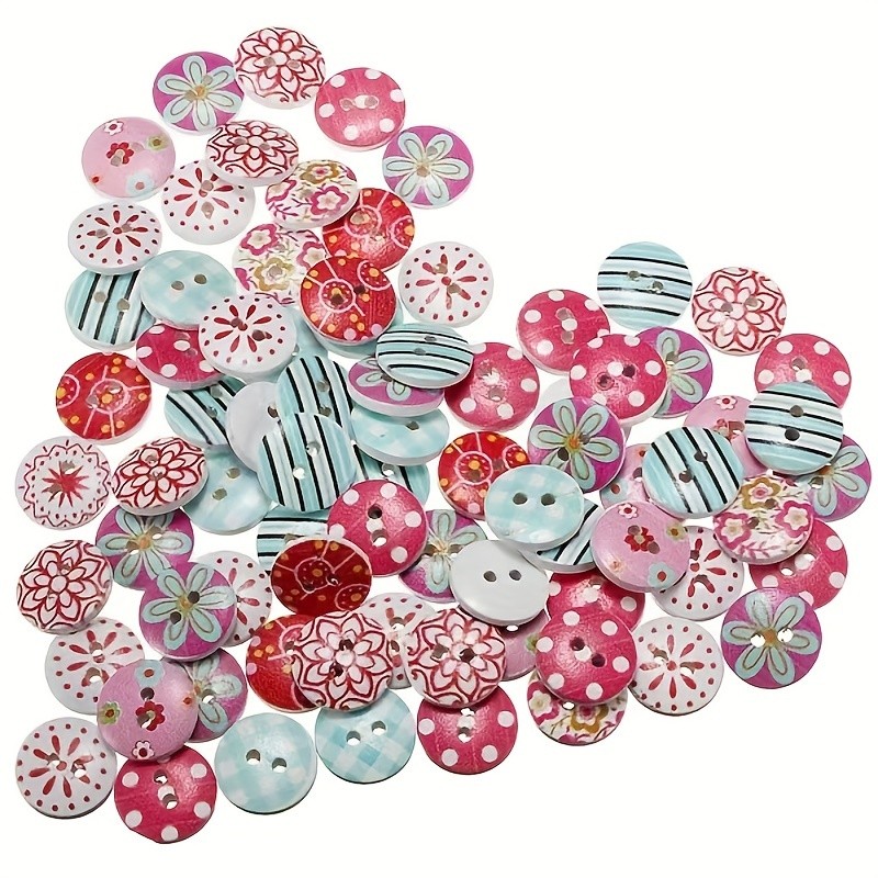 50pcs Random Color Wooden Buttons, Sewing Supplies, DIY Clothing Accessories, Two-eye Bread Buttons