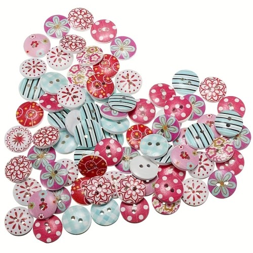 50pcs Random Color Wooden Buttons, Sewing Supplies, DIY Clothing Accessories, Two-eye Bread Buttons