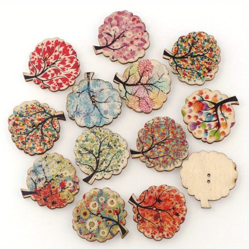 30pcs Wooden Buttons, Leaf Pattern With 2 Hole  Wooden Buttons, Sewing Buttons For Sewing, Crafting, DIY Art Crafts, Sewing Notions