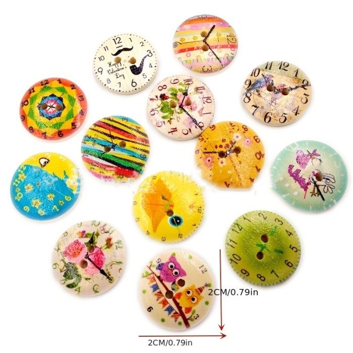 50pcs Wooden Vintage Clock Linked Button Two Eyes Round Wooden Button Jewelry