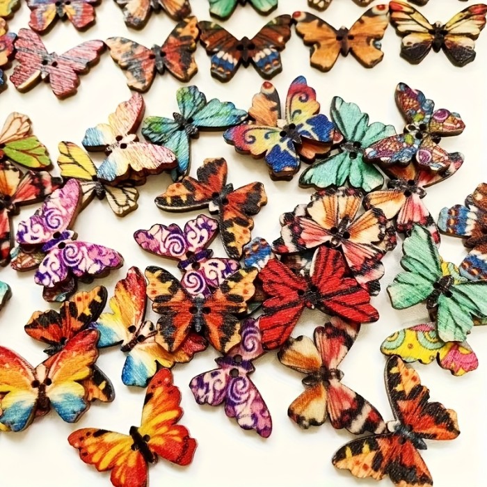 30\u002F50pcs, Colorful Butterfly Wooden Buttons DIY Vintage Button Decoration, Scrapbooking Craft Supplies, DIY Clothing Decoration, Jute Ribbon Rope Cord DIY Wedding Jute Twine Crafts Gift Party Decor