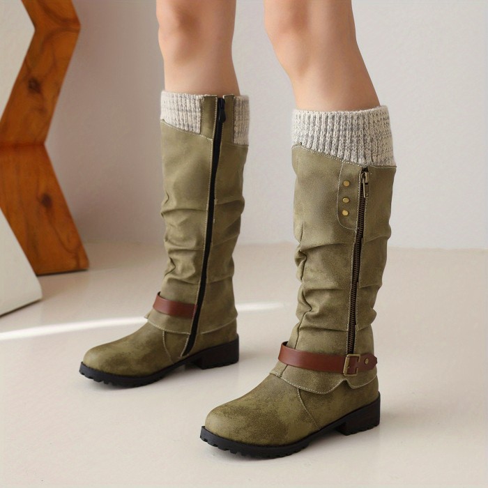 Thick-soled Wedge Heel Muck Boots, Faux Leather Full Side Zipper Waterproof Combat Boots, Women's Footwear