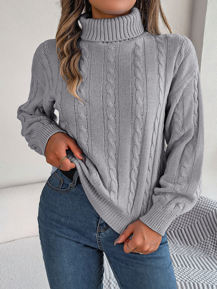 Fashionable and Casual Solid Color Twist Long Sleeve Turtle Neck Women's Sweater