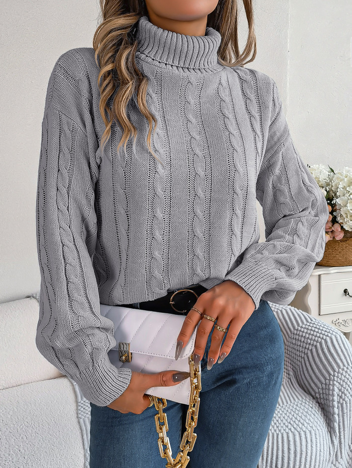 Fashionable and Casual Solid Color Twist Long Sleeve Turtle Neck Women's Sweater