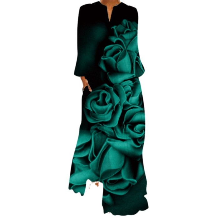 Fashion Casual Printed V-Neck Long Sleeve Elegant Party Maxi Dress