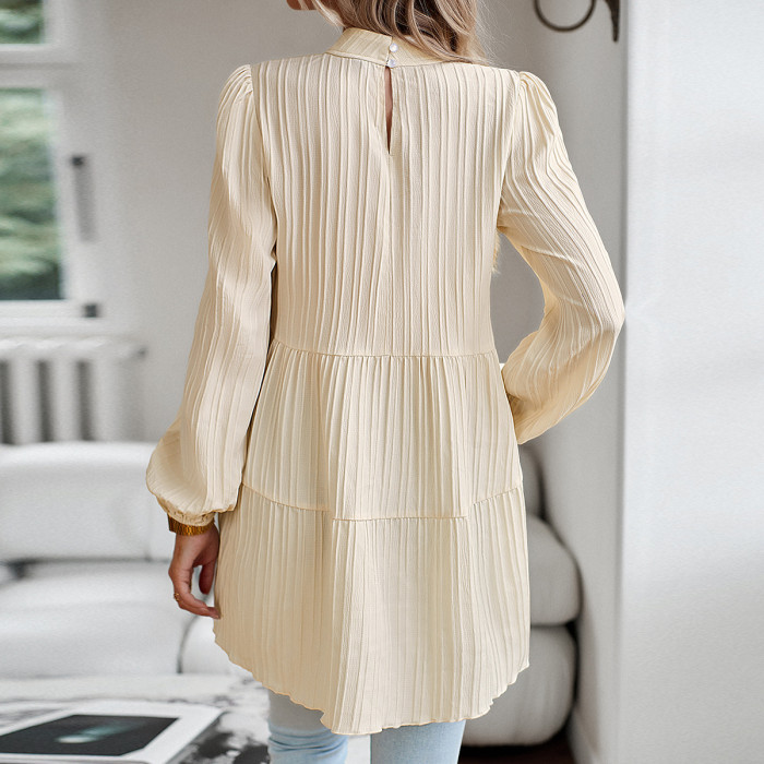 Women's Fashion Solid Color Round Neck Elegant Elegant Long Sleeve Blouses & Shirts