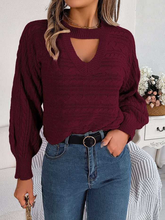Women's Casual Hollow Elegant Twist Long Sleeve Pullover Sweater