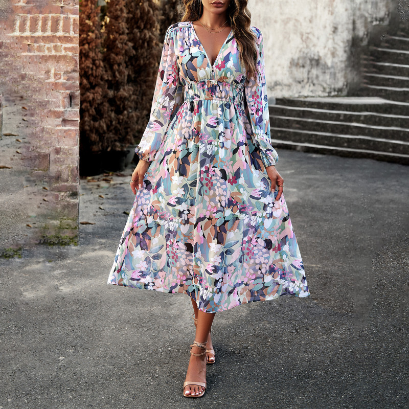 Women's Bohemian Vacation Casual V-Neck Elegant Printed  Maxi Dress