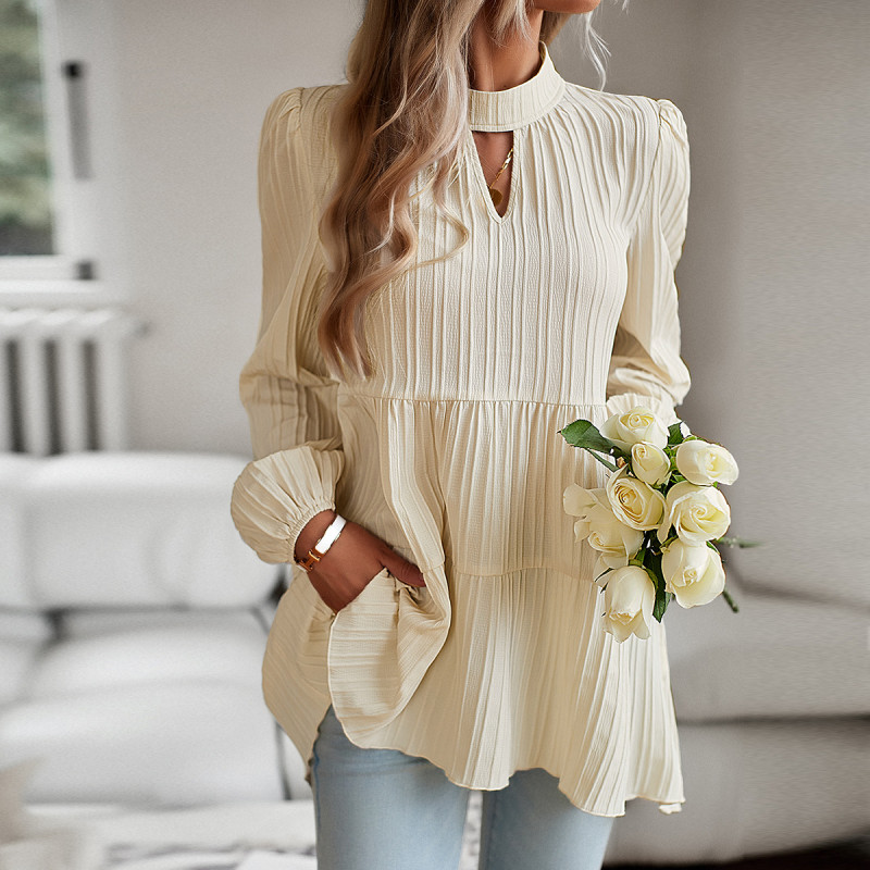 Women's Fashion Solid Color Round Neck Elegant Elegant Long Sleeve Blouses & Shirts