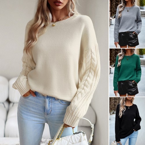 Retro Solid Color Long Sleeve Round Neck Casual Thickened Knitted Sweater