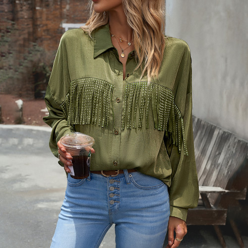 Women's Tassel Beaded Loose Lapel Tassel Top Chic Shirt