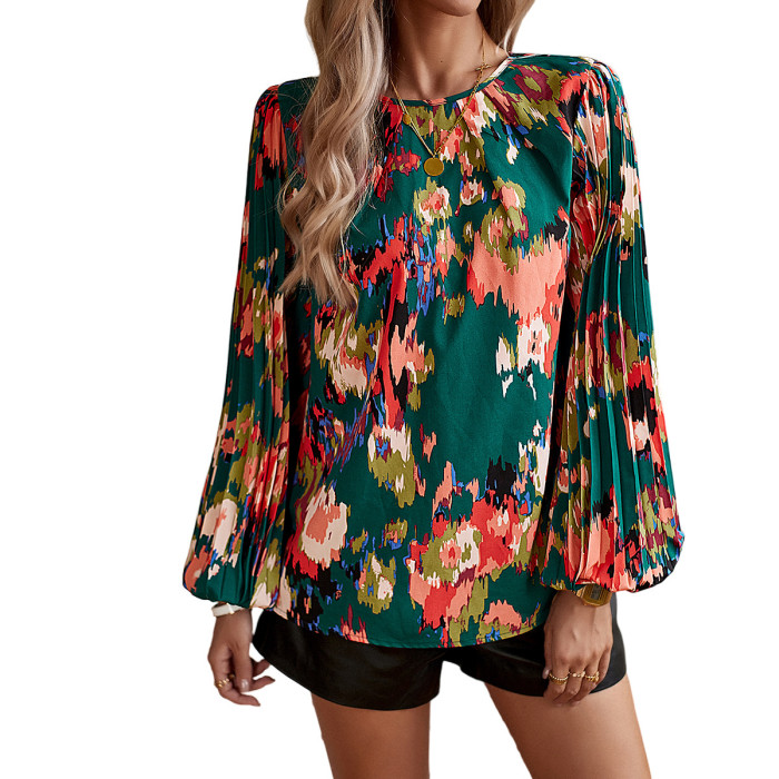 Women's Casual Printed Loose Fashionable Round Neck  Blouses & Shirts