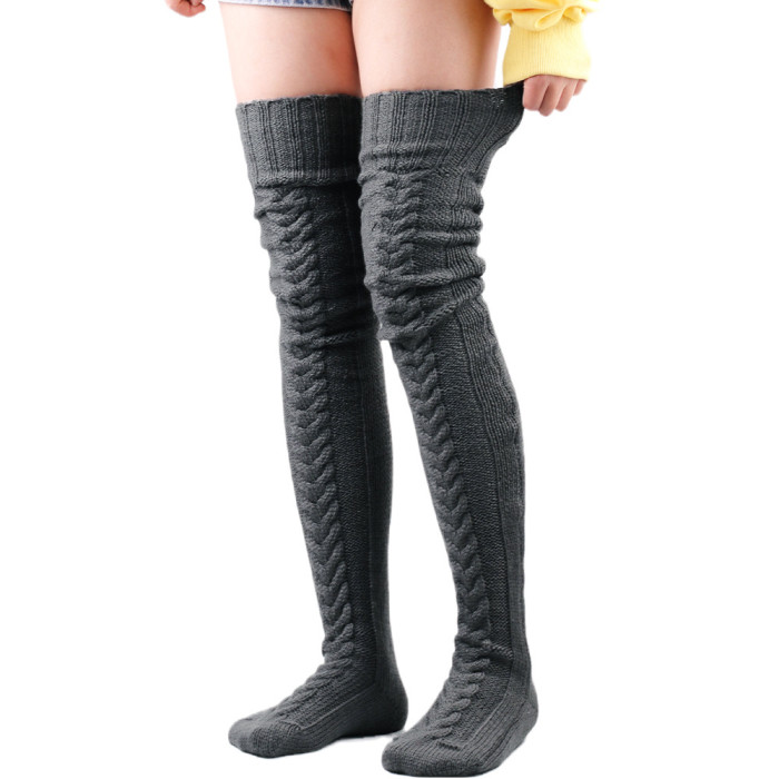 Pink Women's Solid Leg Warmers Twist Long Knee-high Stacked Socks Fashion Knitted Wool Sock Accessories Long Over The Knee Socks
