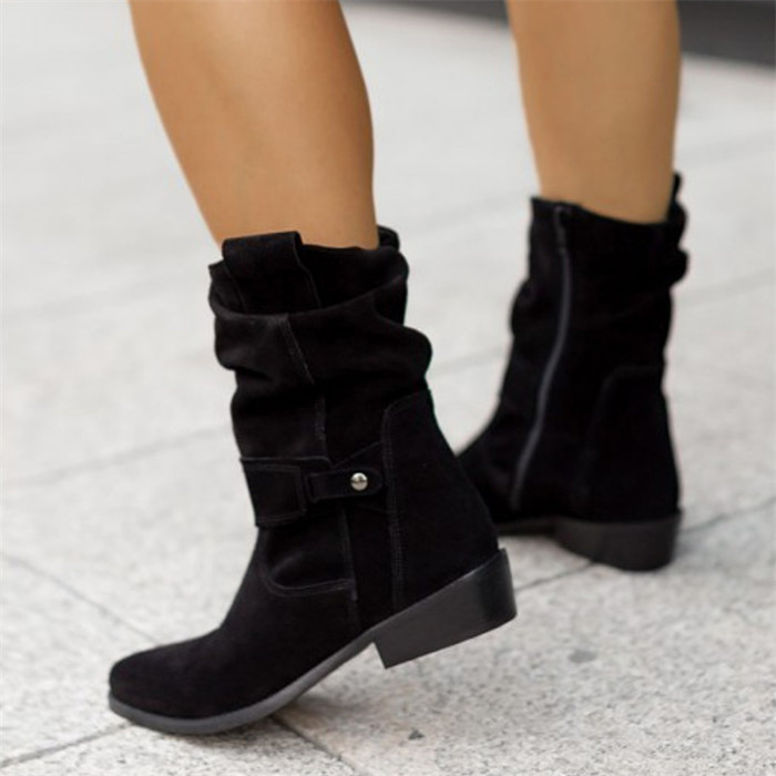 Women's Ankle Boots Winter Low Heel Round Large Size Casual Boots