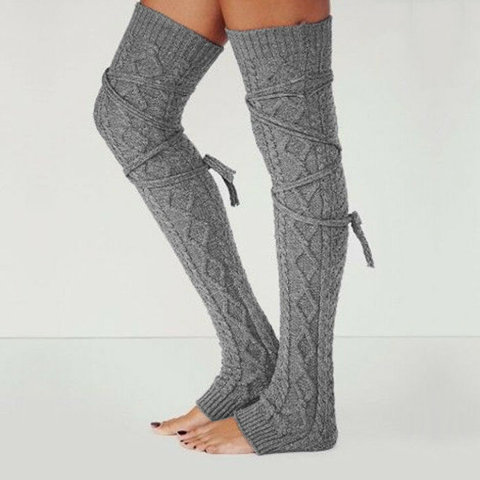 Winter Crochet Knitted Stocking Leg Warmers Boot Thigh High Fancy Women'e Stockings