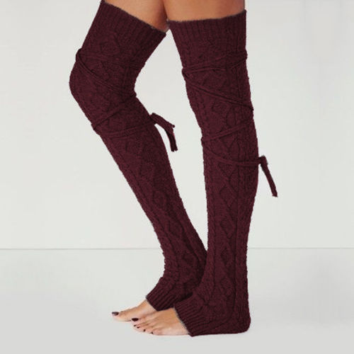 Winter Crochet Knitted Stocking Leg Warmers Boot Thigh High Fancy Women'e Stockings