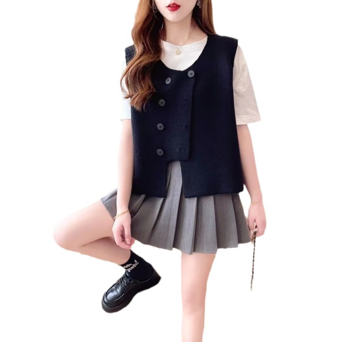 Women's Irregular Design Fashionable Waistcoat Knitted Cardigan Vest Top