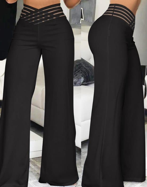 Elegant Wide Leg Fashion Office Casual Crossover High Waist Women's Flare Pants
