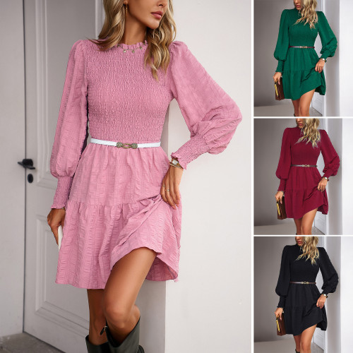 Women's Fashion Solid Color Long Sleeve Elegant Mini Dress