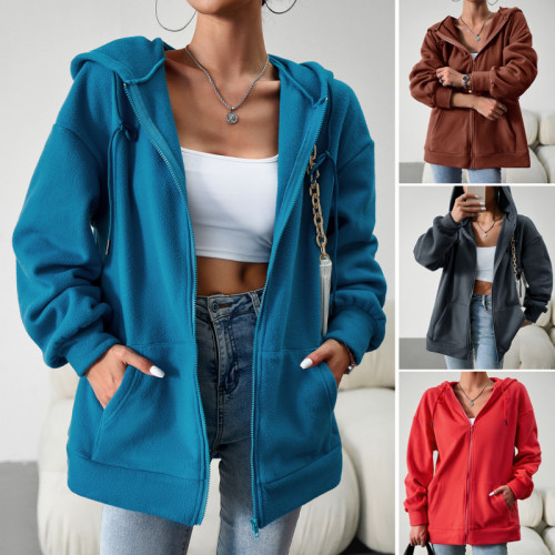 Fashion Casual Women's Casual Retro Loose Zipper Hooded Jackets