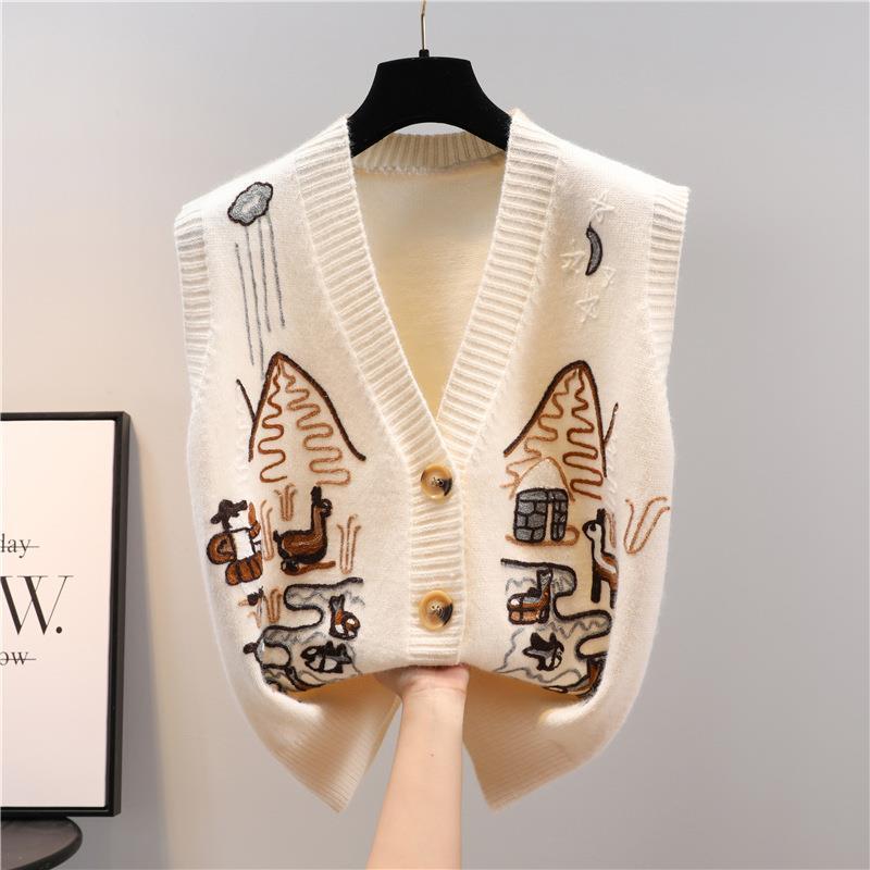 Women's Fashionable Casual V-neck Loose Thickened Knitted Vest