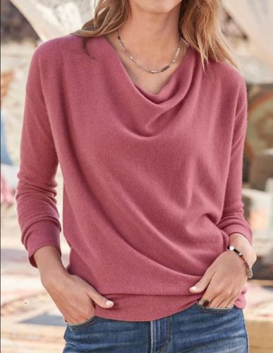 Elegant Cotton Tees Warm Casual Tops Solid Brushed Loose Comfortable Pullover