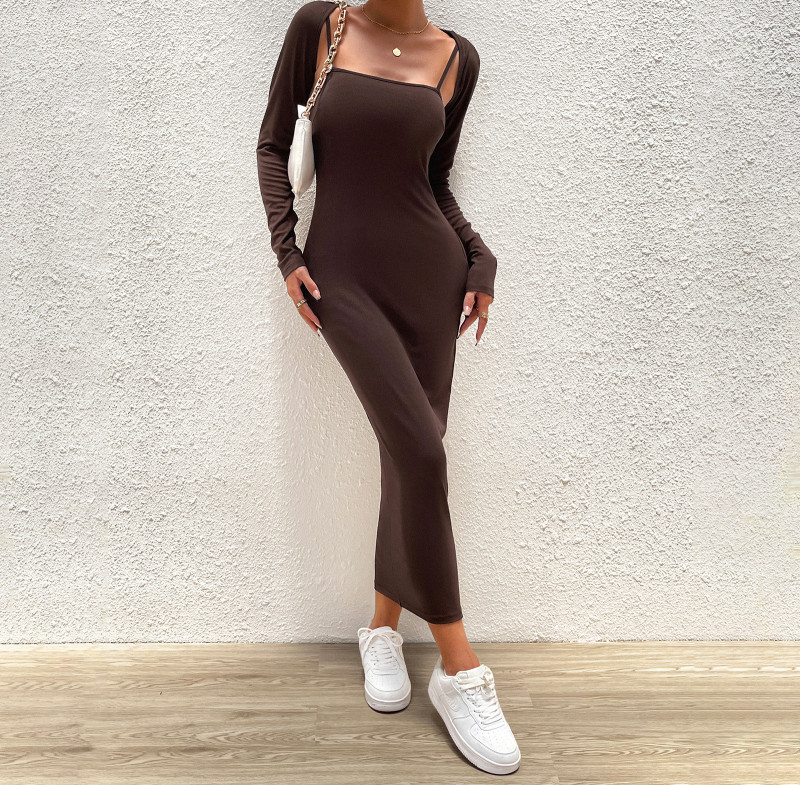 Elegant Fashion Casual Solid Color Long Sleeve Top Two Piece Skirt