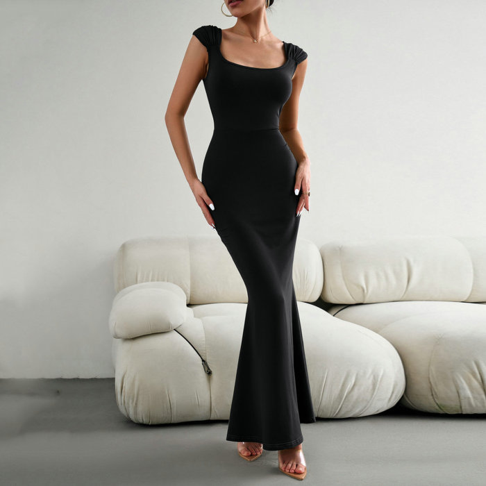 Fashion Slim Elegant Sexy Sleeveless Solid Color Party Bodycon Maxi Dresses