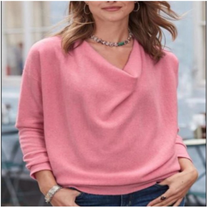 Elegant Cotton Tees Warm Casual Tops Solid Brushed Loose Comfortable Pullover