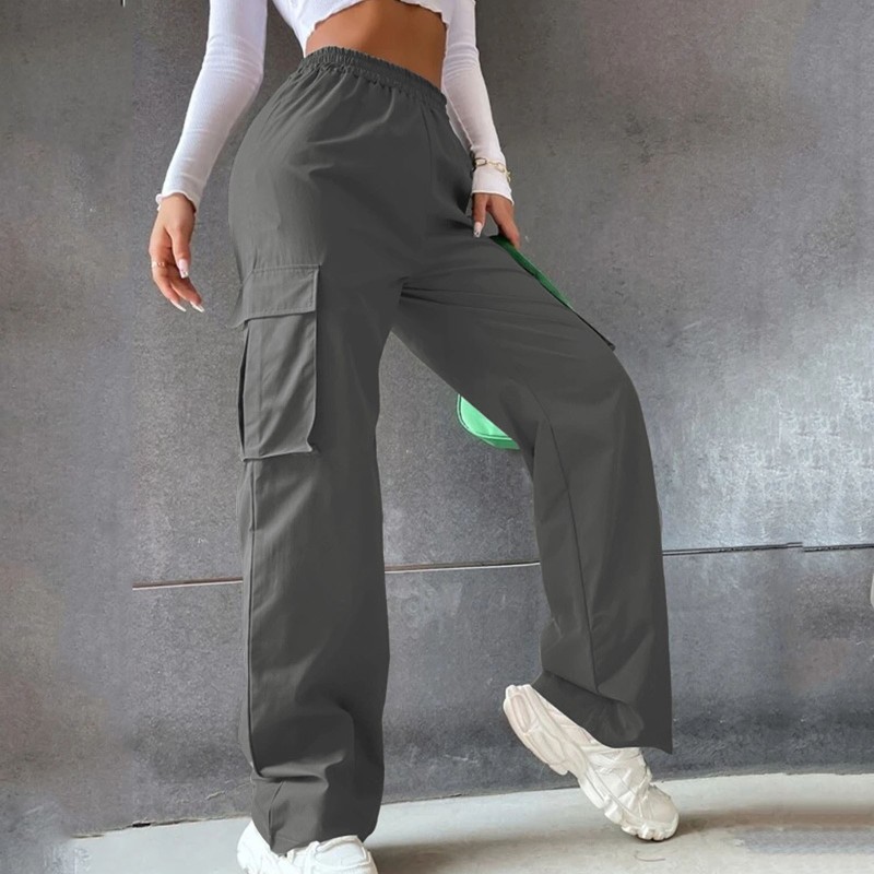 Women's Casual Solid Color Fashion Pocket High Waist Cargo Pants