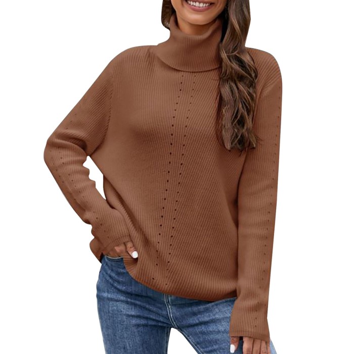 Long Sleeve Fashion Knit Base Loose Turtleneck Pullover Sweater For Women