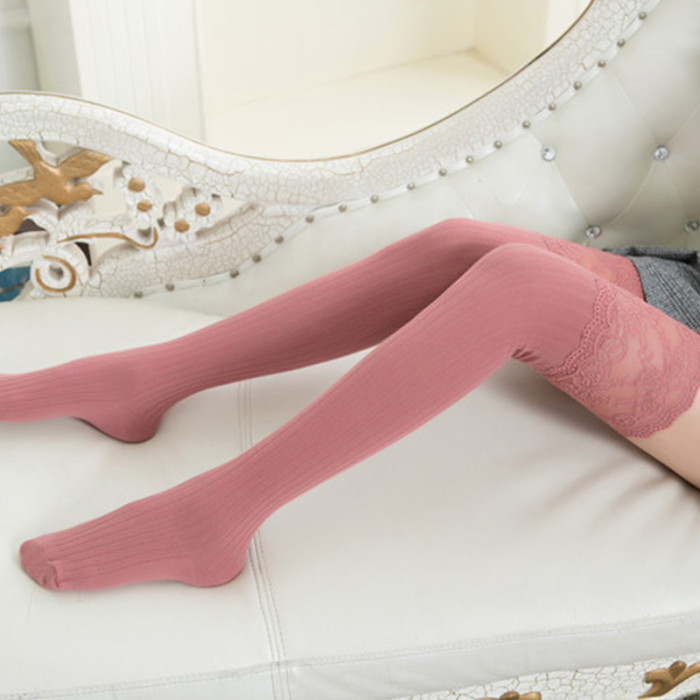 Winter Warm Long Stocking Cotton Blend Thigh High Lace Over Knee Socks Women Trim Sexy Cotton Long Socks Women's Leggings