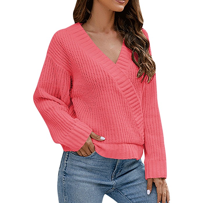Long Sleeves Tops Womens Pullover Knitted Knit Crop Loose Sweater