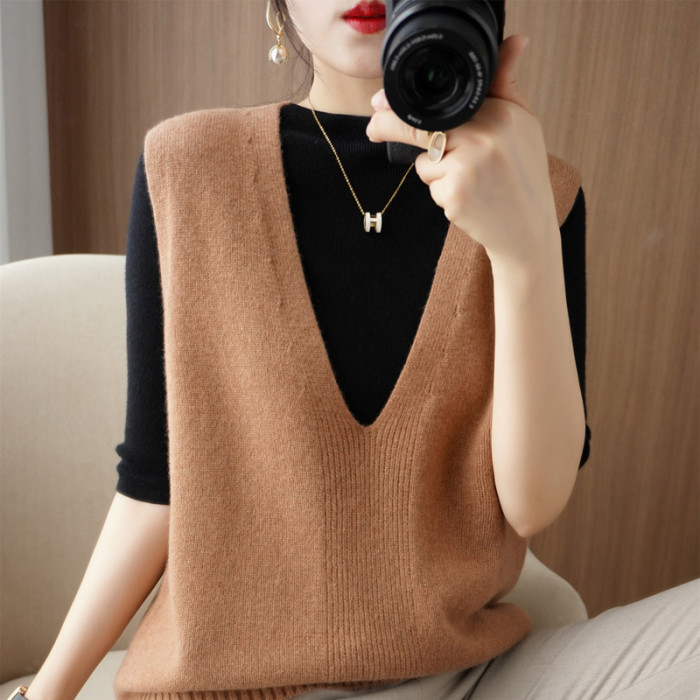 Women's Tops Pullover Loose V-Neck FashionSolid Color Sexy Sweater Vest