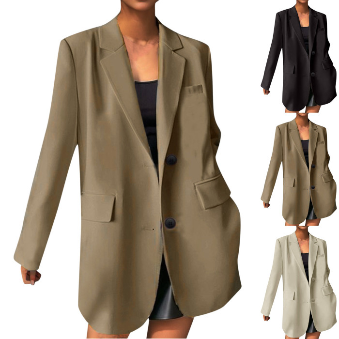 Women Casual Simple Fashion Solid Color Button Cardigan Pocket Casual Blazers