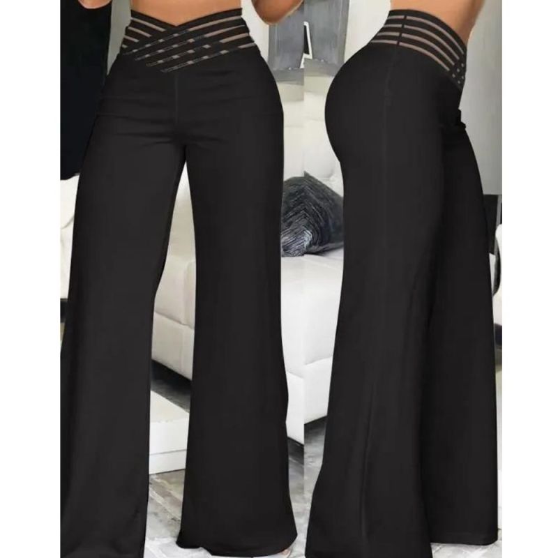 Elegant Wide Leg Fashion Office Casual Crossover High Waist Women's Flare Pants