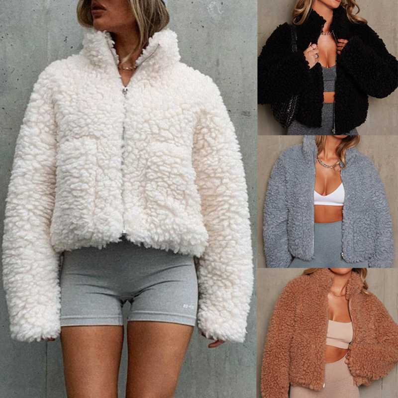 Fall/Winter Womens New Plush Cardigan Short Coat and Jackets