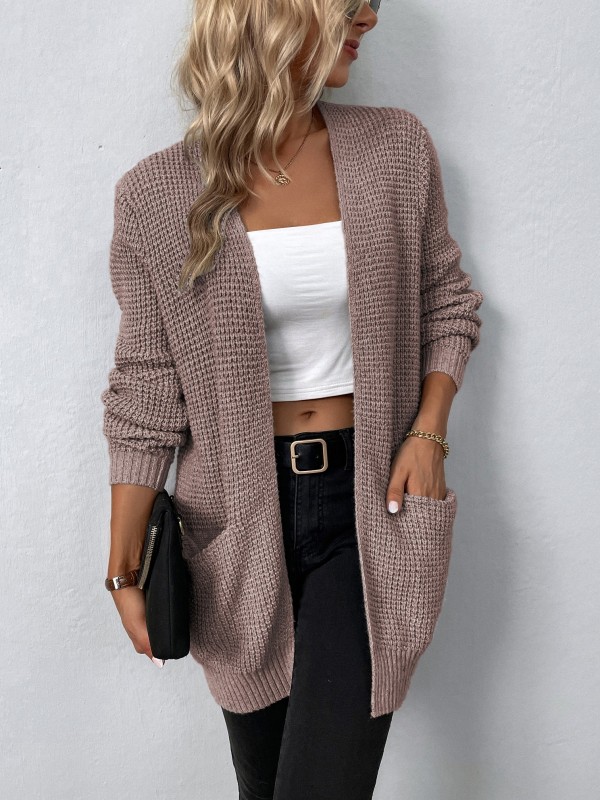 Women's Sweater V-Neck Solid Color Loose Fit Pockets Casual  Long Cardigan Coat