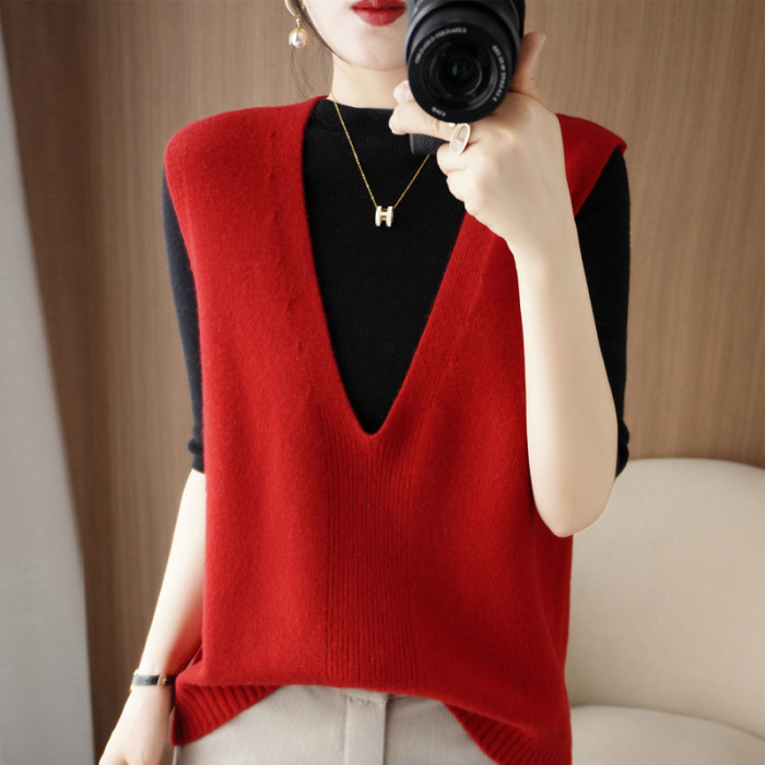 Women's Tops Pullover Loose V-Neck FashionSolid Color Sexy Sweater Vest