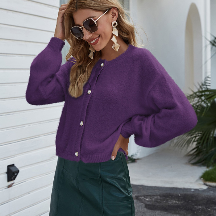 Long Sleeve Knitted Cardigan Loose Women's Short Sweater Coat